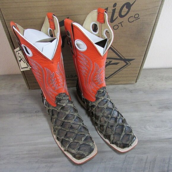 Fenoglio Men's Square Toe Arapaima Western Boot - Tobacco Rustic/Orange - FB0010 - Picture 3 of 5
